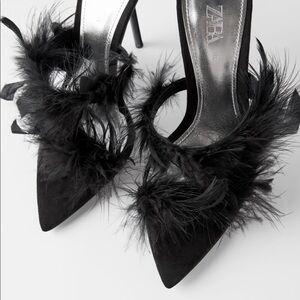 ZARA Blue Collection Feathered Leather High Heels